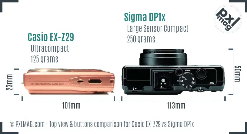 Casio EX-Z29 vs Sigma DP1x top view buttons comparison