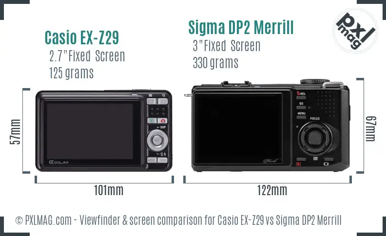 Casio EX-Z29 vs Sigma DP2 Merrill Screen and Viewfinder comparison