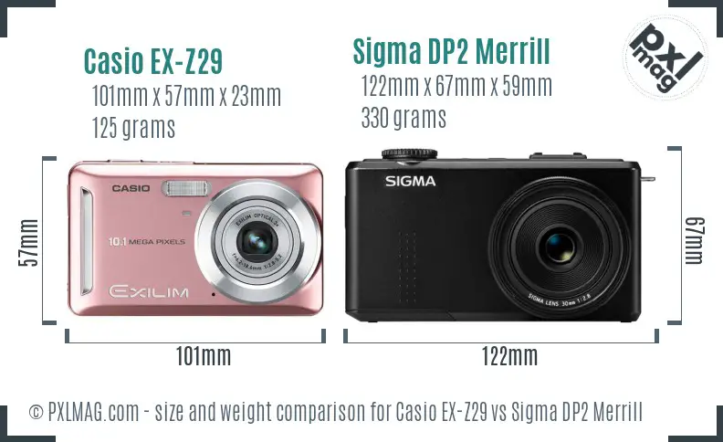 Casio EX-Z29 vs Sigma DP2 Merrill size comparison