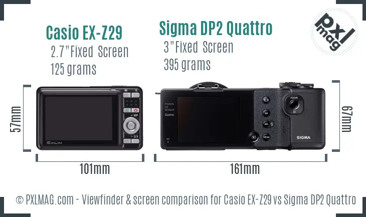 Casio EX-Z29 vs Sigma DP2 Quattro Screen and Viewfinder comparison