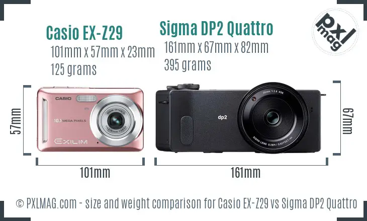 Casio EX-Z29 vs Sigma DP2 Quattro size comparison