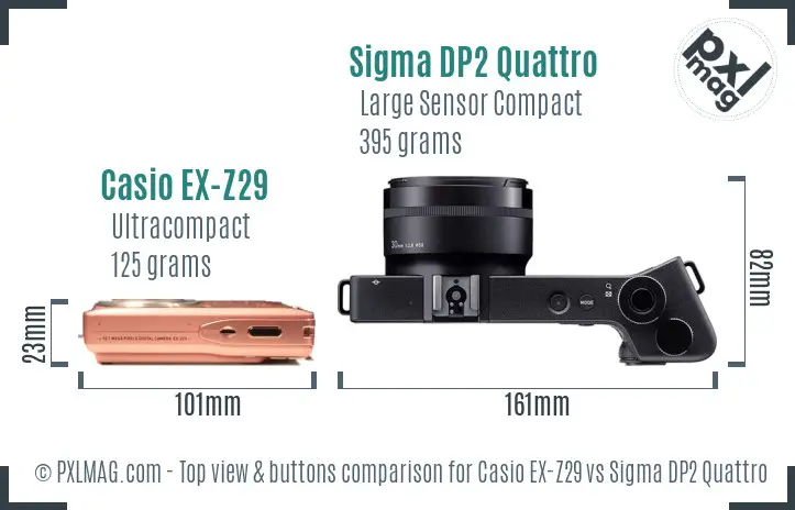 Casio EX-Z29 vs Sigma DP2 Quattro top view buttons comparison