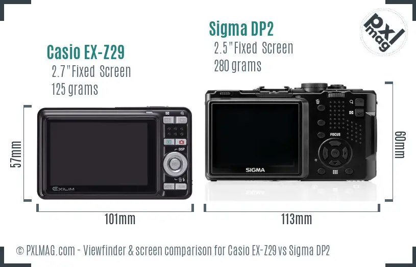 Casio EX-Z29 vs Sigma DP2 Screen and Viewfinder comparison