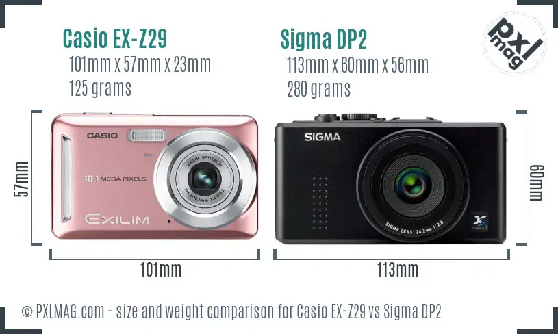 Casio EX-Z29 vs Sigma DP2 size comparison