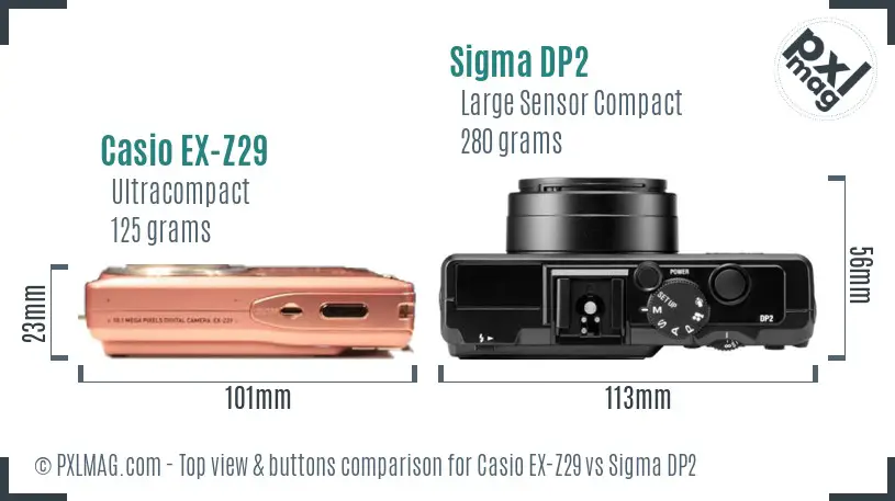 Casio EX-Z29 vs Sigma DP2 top view buttons comparison