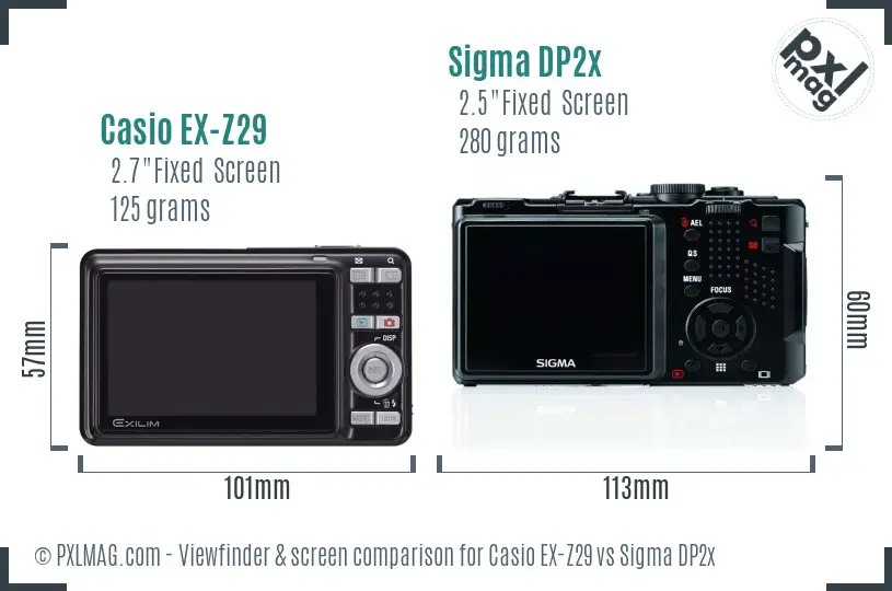 Casio EX-Z29 vs Sigma DP2x Screen and Viewfinder comparison Casio EX-Z29 vs Sigma DP2x Screen and Viewfinder comparison