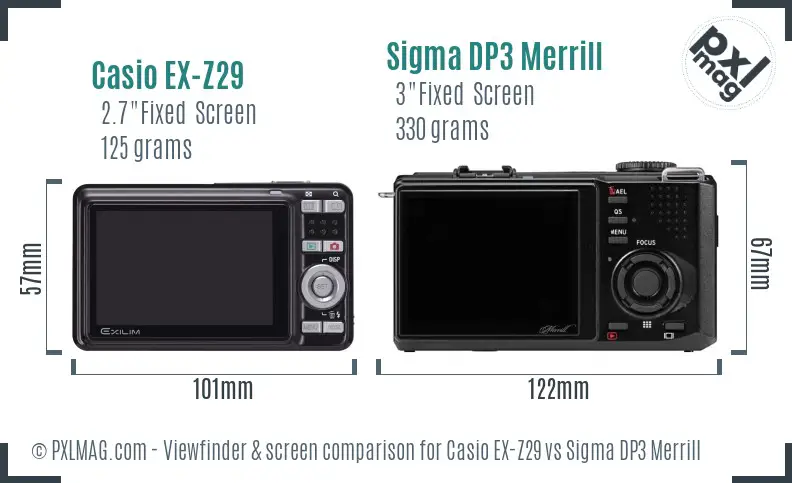 Casio EX-Z29 vs Sigma DP3 Merrill Screen and Viewfinder comparison