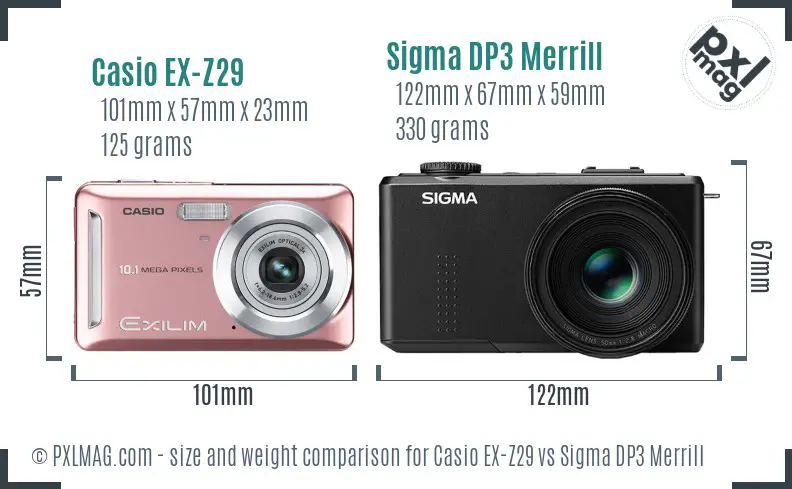 Casio EX-Z29 vs Sigma DP3 Merrill size comparison