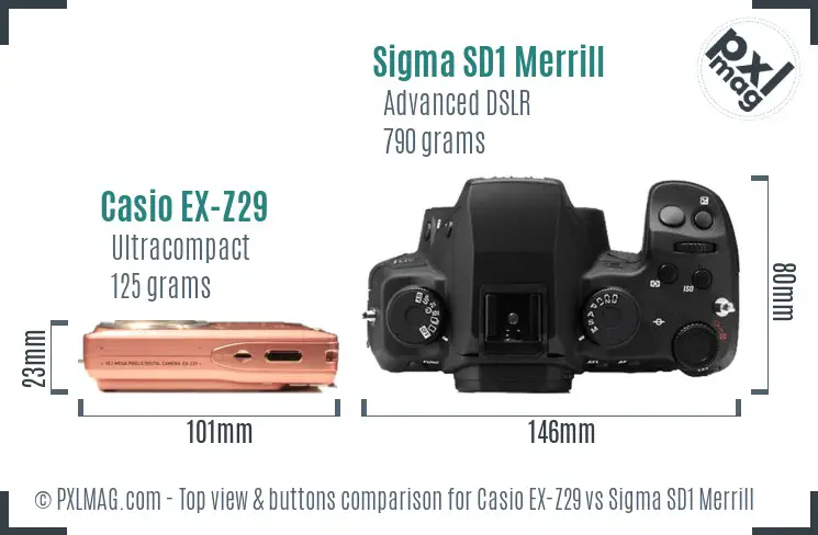 Casio EX-Z29 vs Sigma SD1 Merrill top view buttons comparison