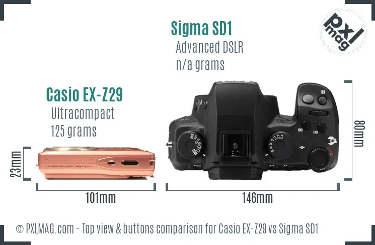 Casio EX-Z29 vs Sigma SD1 top view buttons comparison Casio EX-Z29 vs Sigma SD1 top view buttons comparison