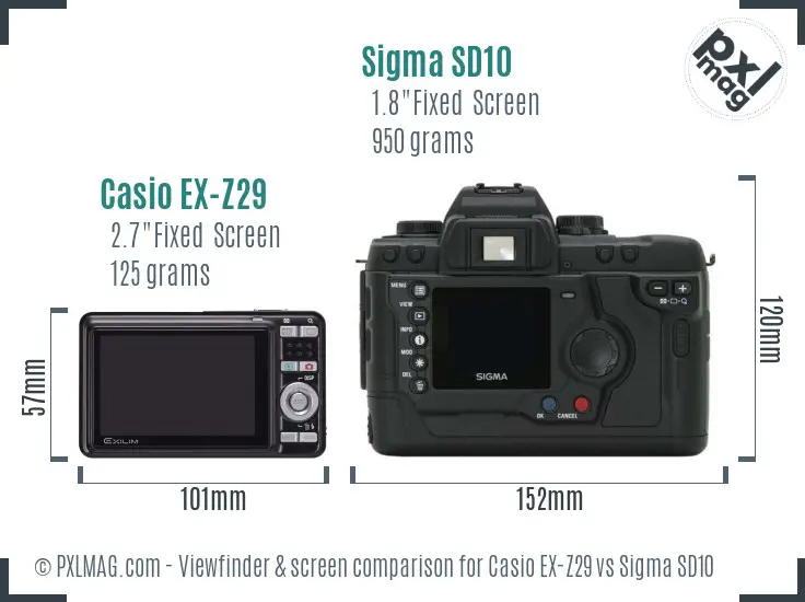 Casio EX-Z29 vs Sigma SD10 Screen and Viewfinder comparison