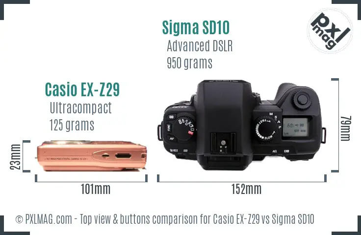 Casio EX-Z29 vs Sigma SD10 top view buttons comparison