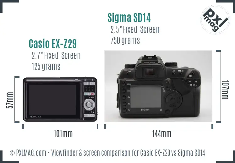 Casio EX-Z29 vs Sigma SD14 Screen and Viewfinder comparison