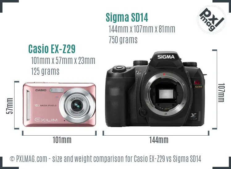 Casio EX-Z29 vs Sigma SD14 size comparison