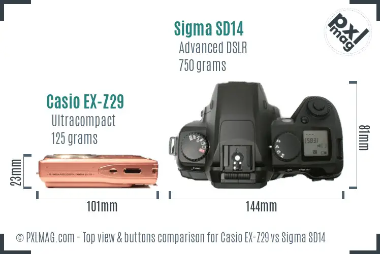 Casio EX-Z29 vs Sigma SD14 top view buttons comparison