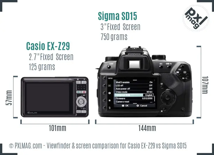 Casio EX-Z29 vs Sigma SD15 Screen and Viewfinder comparison