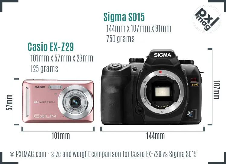 Casio EX-Z29 vs Sigma SD15 size comparison