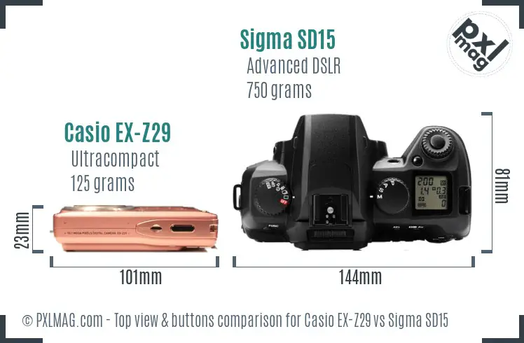 Casio EX-Z29 vs Sigma SD15 top view buttons comparison
