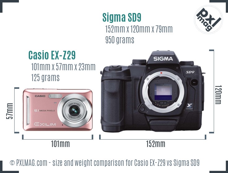 Casio EX-Z29 vs Sigma SD9 size comparison