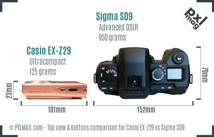 Casio EX-Z29 vs Sigma SD9 top view buttons comparison