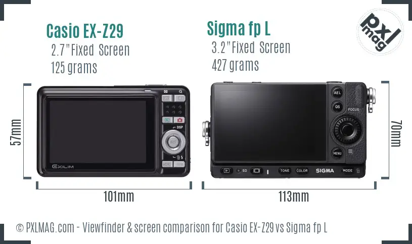 Casio EX-Z29 vs Sigma fp L Screen and Viewfinder comparison