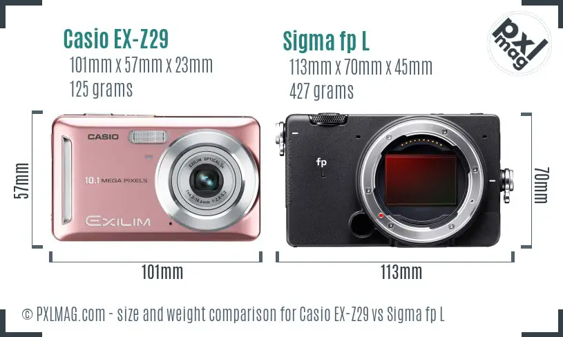 Casio EX-Z29 vs Sigma fp L size comparison
