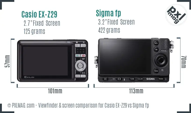 Casio EX-Z29 vs Sigma fp Screen and Viewfinder comparison Casio EX-Z29 vs Sigma fp Screen and Viewfinder comparison