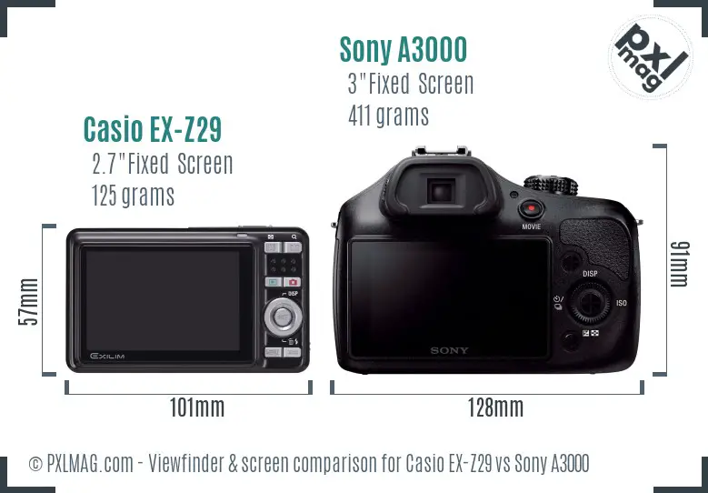 Casio EX-Z29 vs Sony A3000 Screen and Viewfinder comparison