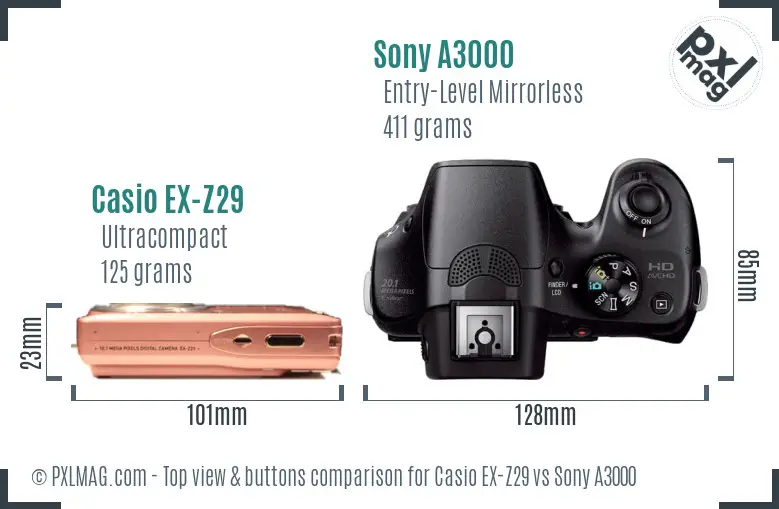 Casio EX-Z29 vs Sony A3000 top view buttons comparison