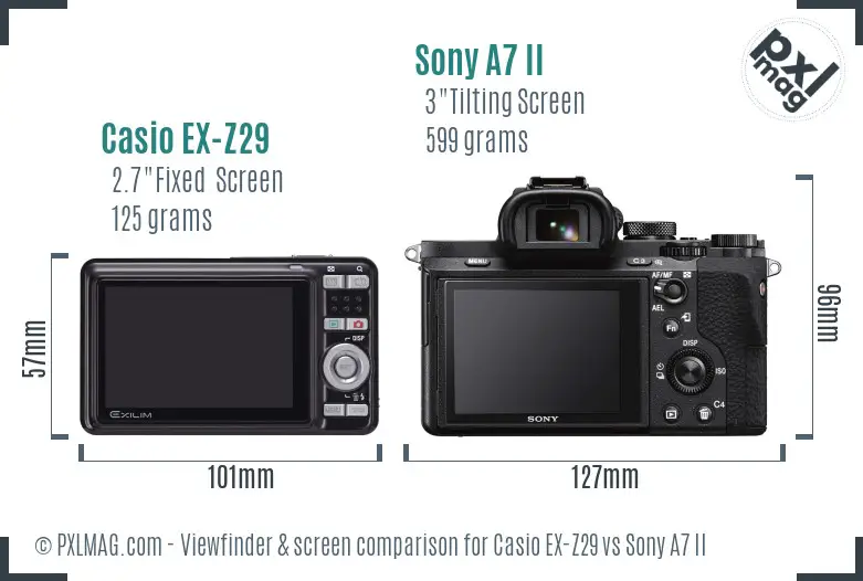 Casio EX-Z29 vs Sony A7 II Screen and Viewfinder comparison