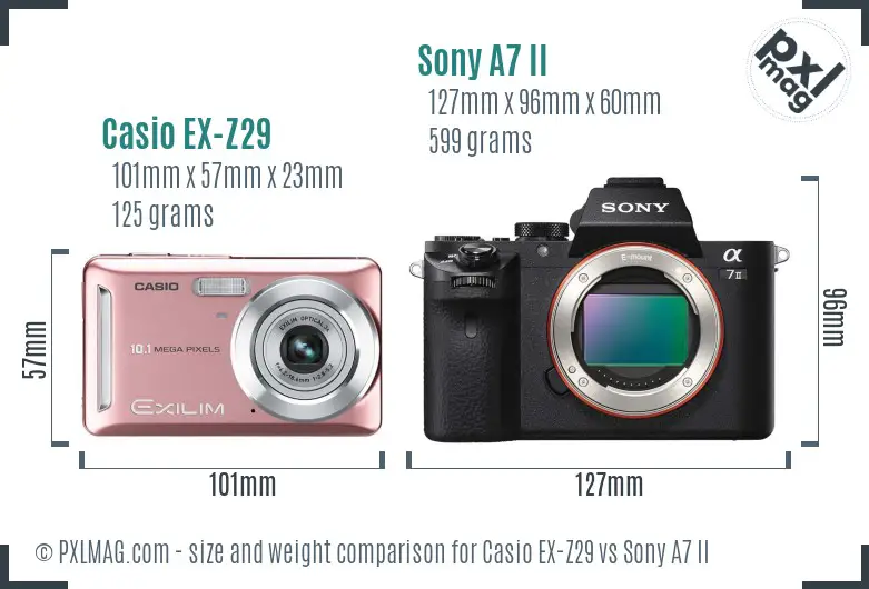 Casio EX-Z29 vs Sony A7 II size comparison