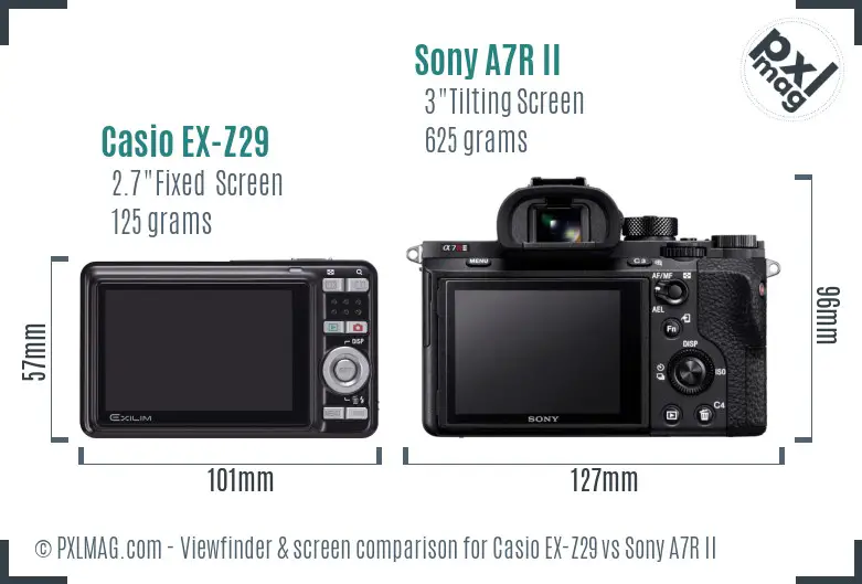 Casio EX-Z29 vs Sony A7R II Screen and Viewfinder comparison