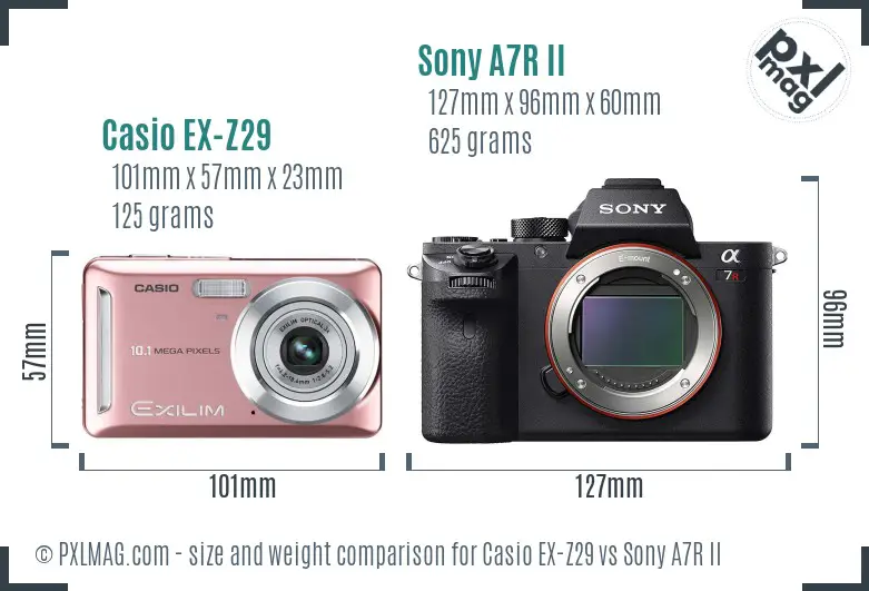 Casio EX-Z29 vs Sony A7R II size comparison