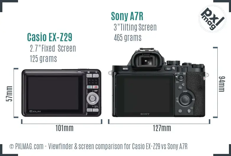 Casio EX-Z29 vs Sony A7R Screen and Viewfinder comparison