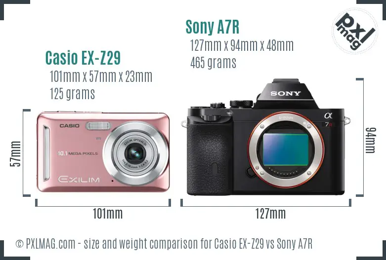 Casio EX-Z29 vs Sony A7R size comparison