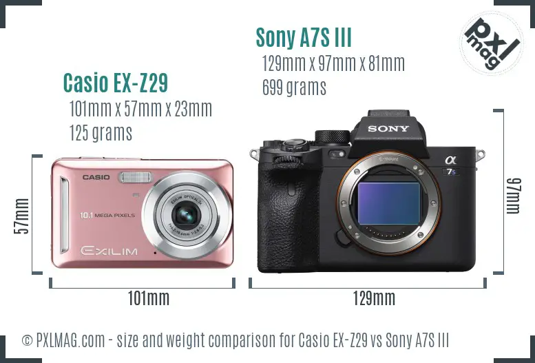 Casio EX-Z29 vs Sony A7S III size comparison