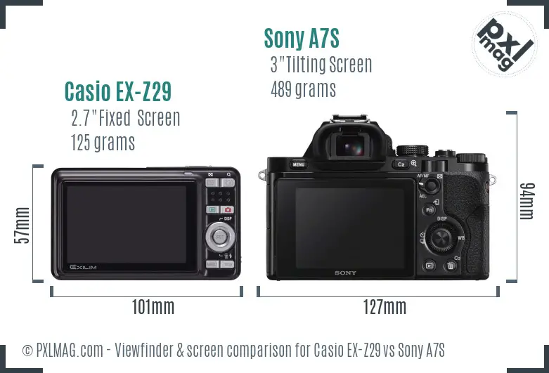 Casio EX-Z29 vs Sony A7S Screen and Viewfinder comparison