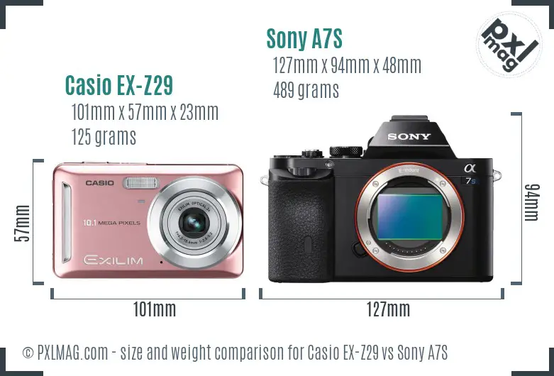 Casio EX-Z29 vs Sony A7S size comparison