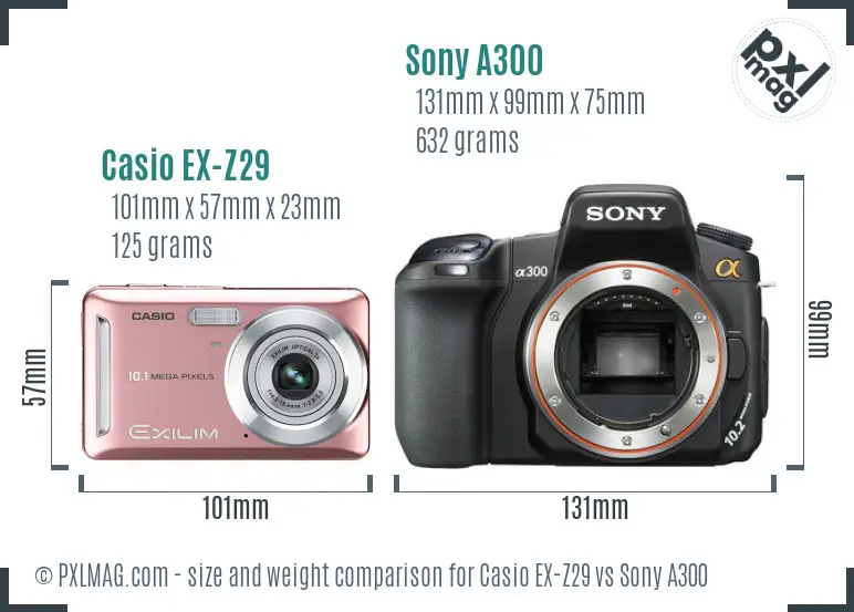 Casio EX-Z29 vs Sony A300 size comparison