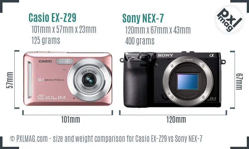 Casio EX-Z29 vs Sony NEX-7 size comparison Casio EX-Z29 vs Sony NEX-7 size comparison