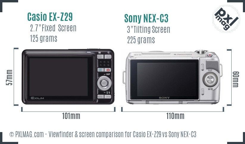 Casio EX-Z29 vs Sony NEX-C3 Screen and Viewfinder comparison