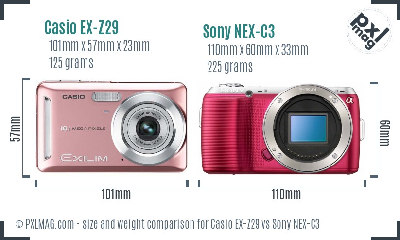 Casio EX-Z29 vs Sony NEX-C3 size comparison