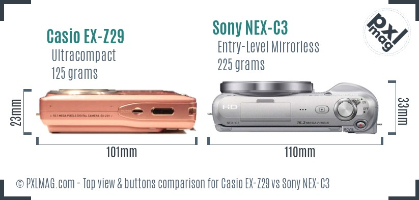 Casio EX-Z29 vs Sony NEX-C3 top view buttons comparison