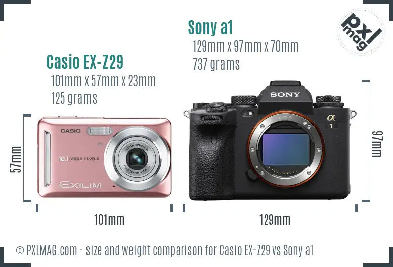 Casio EX-Z29 vs Sony a1 size comparison