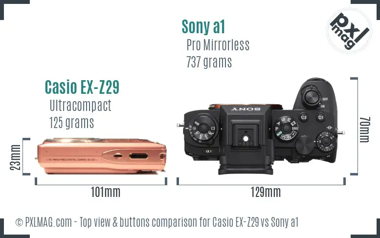 Casio EX-Z29 vs Sony a1 top view buttons comparison