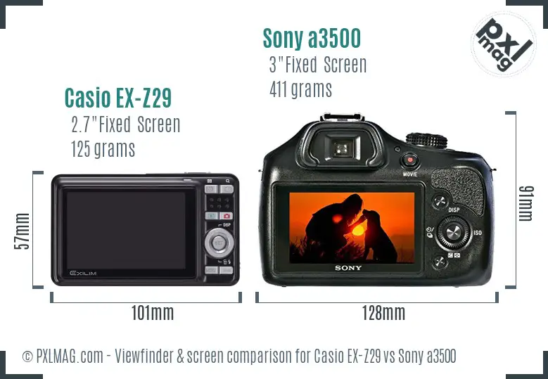 Casio EX-Z29 vs Sony a3500 Screen and Viewfinder comparison