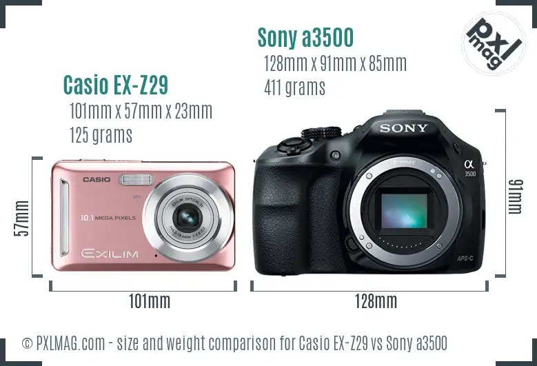 Casio EX-Z29 vs Sony a3500 size comparison