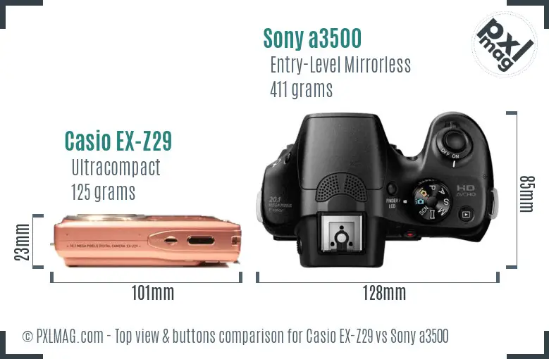 Casio EX-Z29 vs Sony a3500 top view buttons comparison