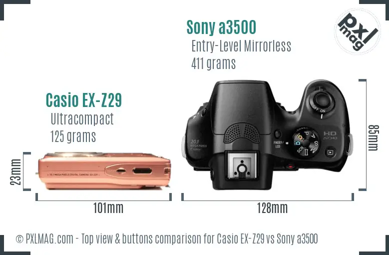 Casio EX-Z29 vs Sony a3500 top view buttons comparison Casio EX-Z29 vs Sony a3500 top view buttons comparison