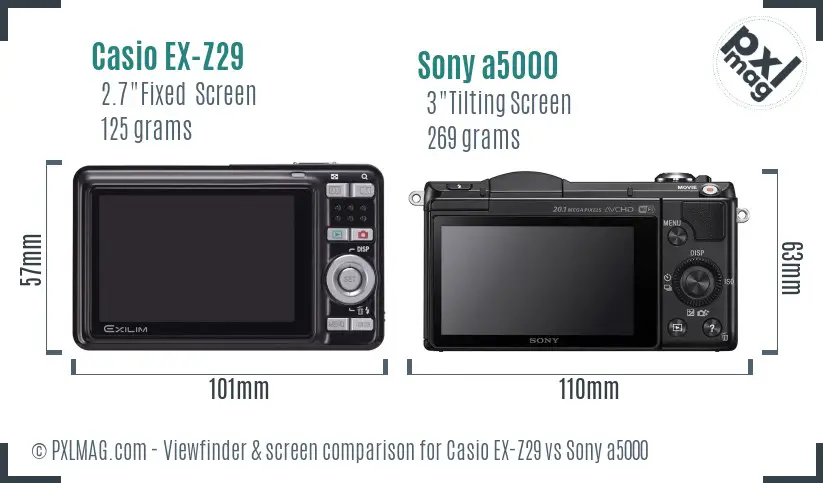 Casio EX-Z29 vs Sony a5000 Screen and Viewfinder comparison